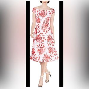 Calvin Klein Women's Off The Shoulder a Line Midi Dress white and red
